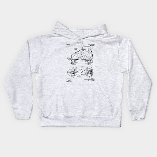 Roller Skates Patent - Derby Fan Skater Art - White Kids Hoodie by patentpress